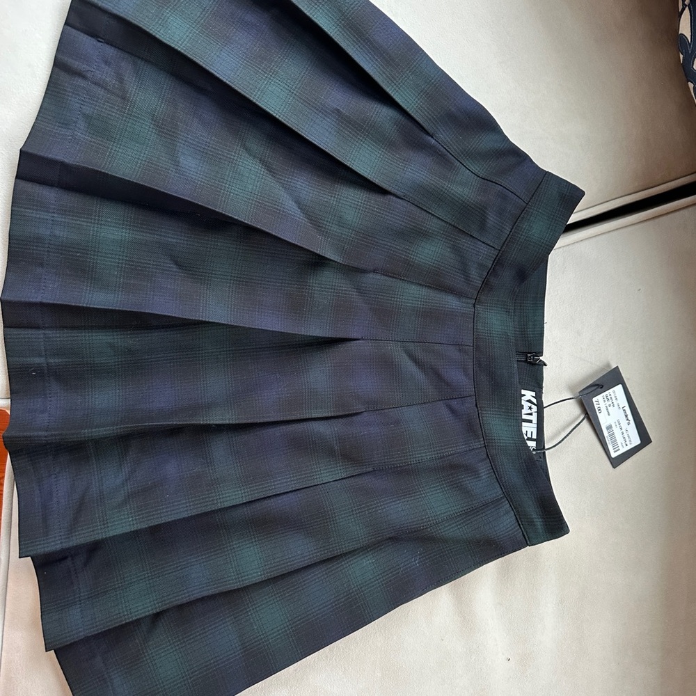 KatieJ NYC Plaid pleated skirt green and navy